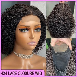 Brazylijska peruwiańska indyjska 8 -calowa naturalny czarny kolor 100% RAW VINGIN REMY Human Hair Kinky Curly 4x4 Brown Lace Closure Poster