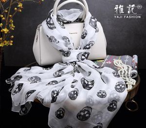 100 silk scarf shawl Hangzhou silk soft and elegant Black skull white scarf ladies long shawl spring autumn19576633