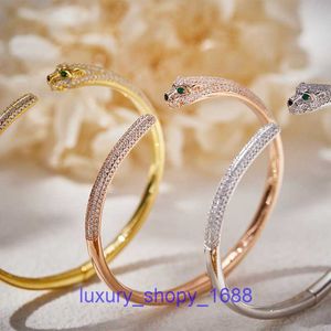 Trend fashion versatile jewelry good nice Car tiress Fashion Narrow Edition Leopard Bracelet S925 Silver Plated 18K Gold Full Diamond Light Have Original Box