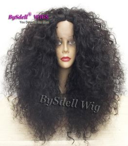 Nova chegada grande afro encaracolado peruca de cabelo preto mulher onda natural penteado perucas dianteiras do laço sintético para preto women9681712