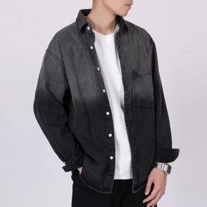 Men's Casual Shirts Stylish Men Cotton Jean Shirt Dip Dye Autumn Spring Vintage Design Daily Coat