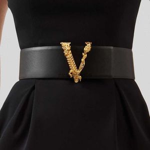 Belts Fashion V letter wide Waist seal decorative coat split leather Belt Women's fur wide belt