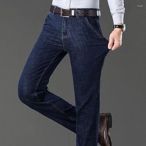 Dżinsy męskie dżinsowe kobiety proste dopasowanie Business Business Casual Blue Pants marka przez cały sezon przyjazdy modne spodnie