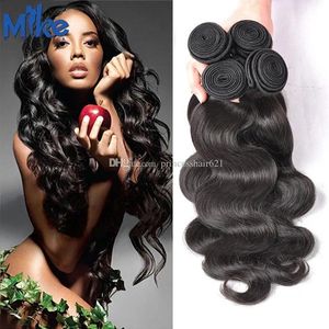 Wefts MikeHAIR 4 Bundles Brazilian Human Hair Weaves Body Wave Natural Color #1B Peruvian Malaysian Russian Cheap Hair Extension Dyeable