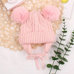 Bonés Tolddler Bonito Pompom Caps Outono Inverno Bebê Quente Chapéu De Malha Crianças Meninos Meninas Beanie Orelha Proteção Sólida Headgear