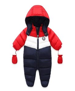 Bebê menino inverno para baixo snowsuit recém-nascido grosso outerwear macacão forro de lã bebê neve wear com capuz macacão crianças roupas 209625555