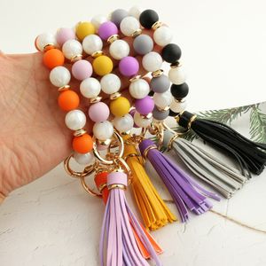 Silicone Bead Bracelet Fringe Pendant Anti-loss Wooden Beads Silicone Bracelet Women's Wrist Keychain 13 Colors Wholesale