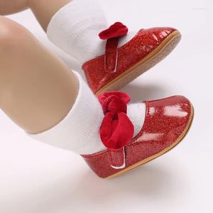 Primeiros caminhantes criança bebê menina pu sapatos de couro nascido infantil bowknot mary jane flats sola macia berço antiderrapante pré-walker 0-18 meses