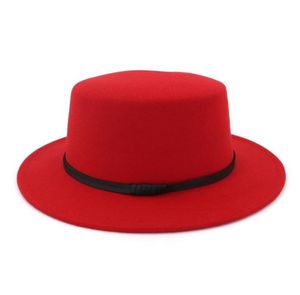 Cappello a tesa larga alla moda elegante da donna in lana di maiale con torta di maiale Cappello a cilindro piatto per donna039s Uomo039s Cappello in feltro Fedora da giocatore d'azzardo Cloche Bowler6291119