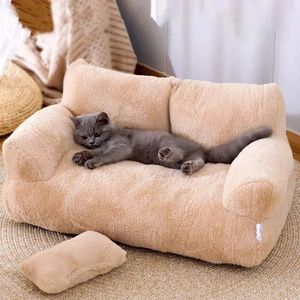 Cama de gato de luxo sofá inverno quente ninho animal de estimação para cães pequenos e médios gatos confortável pelúcia filhote de cachorro suprimentos 240103