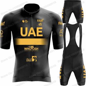 Sets Radtrikot-Sets UAE Team Radtrikot-Set Golden Black Radsportbekleidung Herren-Kits Rennrad-Shirts Anzug Fahrradhose MTB Mai