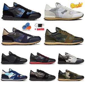 Rockrunner Camo Designer-Schuhe, Plateau-Turnschuhe, Oberteil, Leder, Tarnung, Gummisohle, Militärgrün, Blau, Monochrome Tarnung, Damen- und Herren-Freizeitschuhe