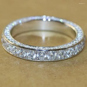 Cluster Rings Silver Color Micro Pave Setting Zircon Circle Dainty For Women Wedding Band Valentine's Day Gifts
