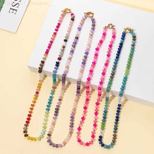 Pendant Necklaces 5x8mm Natural Stone Knitting and Knotting Necklace For Women Colorful Bohemian Pearl Choker Toggle Closure Jewelry For PartyL240104