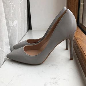 Dress Shoes Solid Grey Matte Women Pointy Toe 8-12cm High Heel Office Ladies Elegant Fashion Comfortable Stiletto Pumps Gray