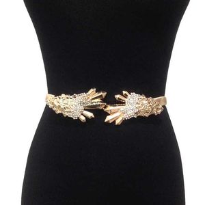 Paski luksusowe marka elastyczność metalowe kobiety Paski Rhinestone Burzacz cienki regulowany 60-100 cm Wszechpretny Dress Fashion Party