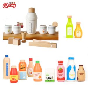 Children Pretend Play Wooden Milk Drink Set Kitchen Food Toys Montessori Learning Educational Kids Simulation Imitation Game 240104
