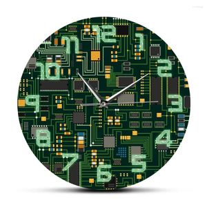 Relógios de parede Computador Eletrônico Chip Placa de Circuito Geeky Relógio Verde PC Impressão Arte Relógio Engenheiro Presente Decoração de Escritório