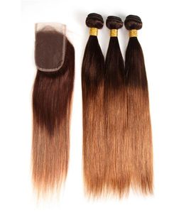 Straight Ombre Colored Hair 3 Bundles with 4x4 Lace Frontal 430 Two Tone Ombre Colors Brazilian Peruvian Malaysian Human Hair We9192613