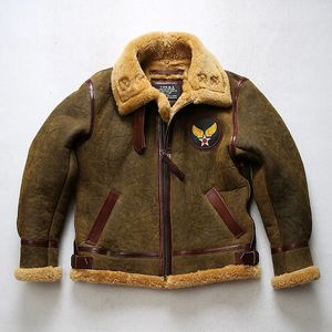 Inverno b3 bombardeiro de alta qualidade lã corte legítimo dos homens jaquetas couro genuíno casacos pele carneiro 240103