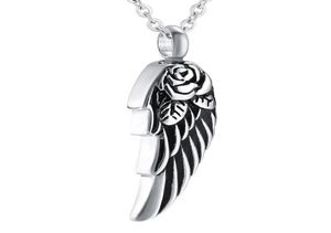 Angel Wing med Rose Cremation Urn Pendant Halsband Rostfritt stål Ash Pendant Memorial Keepsake Cremation Jewelry1908350