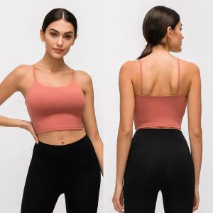 Lu LL Lemon Solid Color Women Yoga Bra Slim Fit Sports Bh Fitness Vest Sexiga underkläder med avtagbara bröstkuddar mjuka brassiere svett wicking andningsbara underkläderbra