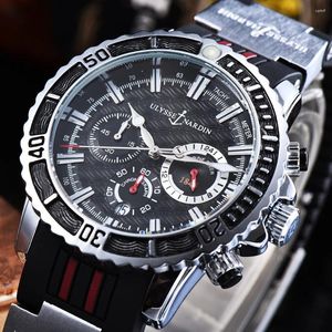 Wristwatches Quartz Watch Men Fashion Black Ulysse Luxury Quality Delicate Three Hand Dial Unique Strap Mens Clock Relogio Masculino