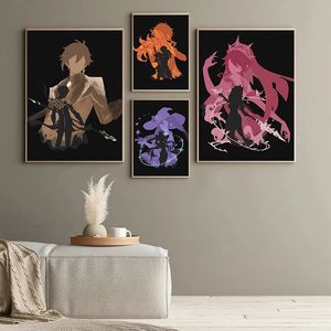 Genshin Impact Jogo Animação Tela Abstrata Cartazes Gráficos e Impressão Moderna Arte de Parede Imagens para Sala de Estar Decoração de Casa 240104