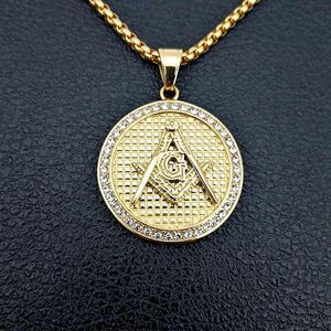 Design exclusivo freemason signet passado mestre pingentes maçônicos moeda redonda ag emblema pingente colar jóias de aço inoxidável masculino