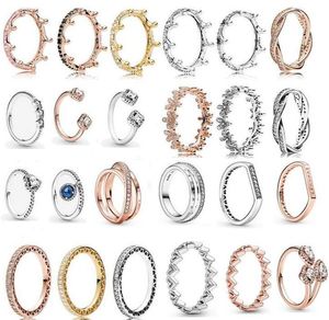 2018 Spring Ring 925 STERLING Gümüş Gül Altın Pembe Büyülü Taç Yüzük Orijinal Moda DIY Takımları Kadınlar için Mücevher 8504389