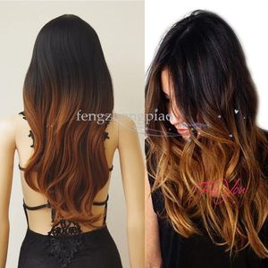 Wigs Sexy Fashion Ombre Dark Roots Brown Long wave lady's Wigs Synthetic Hair Wig Women Natural Party Wig Wigs In Stock