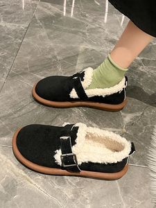 Loafers päls skor kvinna lägenheter casual kvinnliga sneakers rund tå slip-on klänning moccasin vinter glid på retro fritid snörning s 240104