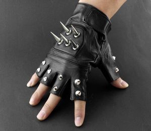 Mens Leather Spike Stud Punk Rocker Driving Motorcykel Biker Fingerless Gloves 2010211912387