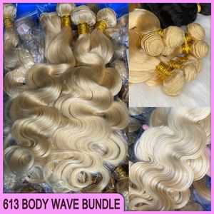 Toppkvalitet Peruansk malaysisk indisk hår 613 Blond kroppsvåg Vågiga hårförlängningar 3 Bunds Hot Selling 100% Raw Virgin Remy Human Hair