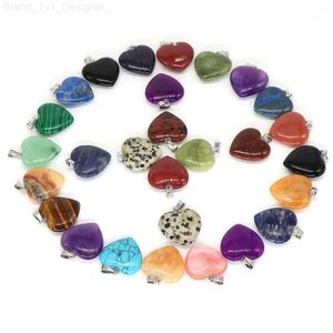 Hänghalsband 10pc/set Love Heart Shaped Pendant Natural Stone Rose Quartz Crystal Turquoise Tiger Eye Aventurine Jewelry Making Halsband 20mml240104