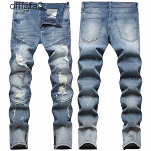 purple jeans mens pant Mosaic Complex Nostalgic Color Monkey Dot Hand Splashing Process Broken Patch Foot Fashion Trendy Denim Pants