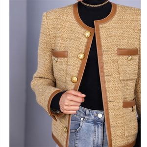 CE Neue 2024 Frühling Damen Markenjacke Mode High-End-Herbst-Winter-Klassiker-LOGO-Tweed-Mantel Freizeit Frühling schwarze Mäntel Strickjacke Geburtstag Weihnachten Geschenk 02