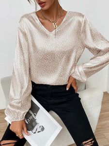 Women's Blouses Spring Summer Satin Blouse Women V Neck Leopard Print Shirt Ladies Loose Long Sleeve For