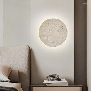 Wall Lamps Modern Creative Round Yellow Travertine Sconce LED Dimming Lighting Bedroom Living Room Corridor Indoor Decor Fixtures 23cm