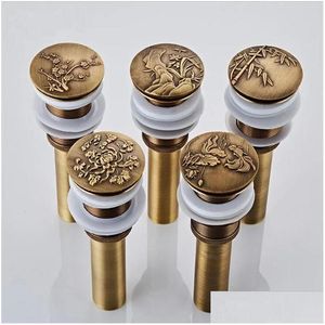 Drains Antique Brass Carved Pop Up Drain Bathroom Basin Tub Tap Sink Waste With Overflow Kitchen Fittings Drop Delivery Home Garden Dhxak