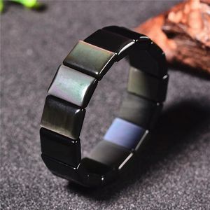 Bangle Classic Natural Rainbow Eye Stone Black Obsidian Armband Hand Wrist Energy Stone Row Amulet Armband för män Kvinnor