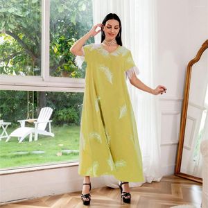 Ethnische Kleidung Europäische und amerikanische Damen Maxikleid Mode Feder Patchwork Stickerei Abaya Dubai Arabisch Marokkanische Kleidung Lose