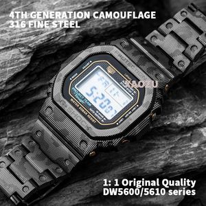 XAOZU DW5600 Set Metal Watch Strap 316L Stainless Steel Watchband Case for DW5000 GWM5610 5600 GWB5600 Belt Bezel camouflage 240104