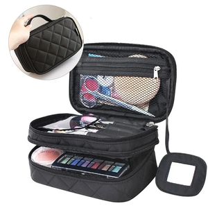 Neceser Badezimmer-Kulturbeutel 240104, 2-lagige kleine Make-up-Kosmetikpinseltasche mit Spiegel, tragbare Reisetasche, Organizer für Damen