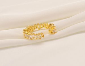 18ct Thai Baht G/F Gold Stones 1.95 CT White Ring Eternity Band 22K Real Fine Solid Simulant Diamond Rings Rectangle Gem With 7473581