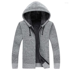 Suéter Masculino Outono E Inverno Engrossado Quente Cor Sólida Cardigan Suéter Com Capuz