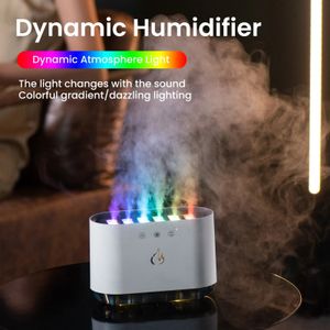 デスクトップダイナミックミュージック超音波炎エア加湿器ホーム900ml RGB LEDライトディフューザーマシンミストメーカー240104