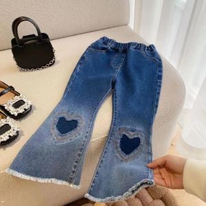 Girls colorful love heart embroidery jeans kids gradient denim flare pants Valentine's Day children casual cowboy trousers Z6501