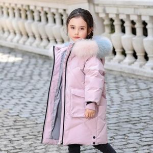 Coat OLEKID Winter Down Jacket For Girls Hooded Real Raccoon Fur Coat 514 Years Kids Teenage Girl Outerwear Parka 201102