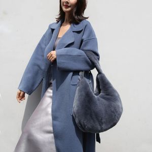 Women's Handbag Imported Rex Rabbit Hair Dumpling Bag Large Capacity Fashion Korean Version Single Shoulder Casual Fur Bag 240104